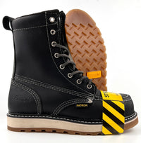 Patron Men’s Lace-Up Work Boots, Leather with Steel Toe and Wedge Sole, Moc Steel Toe - Black - OriginalWestern.com