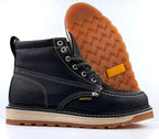 Patron Men’s Lace-Up Work Boots, Leather with Tan Wedge Sole, Moc Toe - Black - OriginalWestern.com