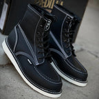 Patron Men’s Lace-Up Work Boots, Leather with Wedge Sole, Moc Toe - Black - OriginalWestern.com