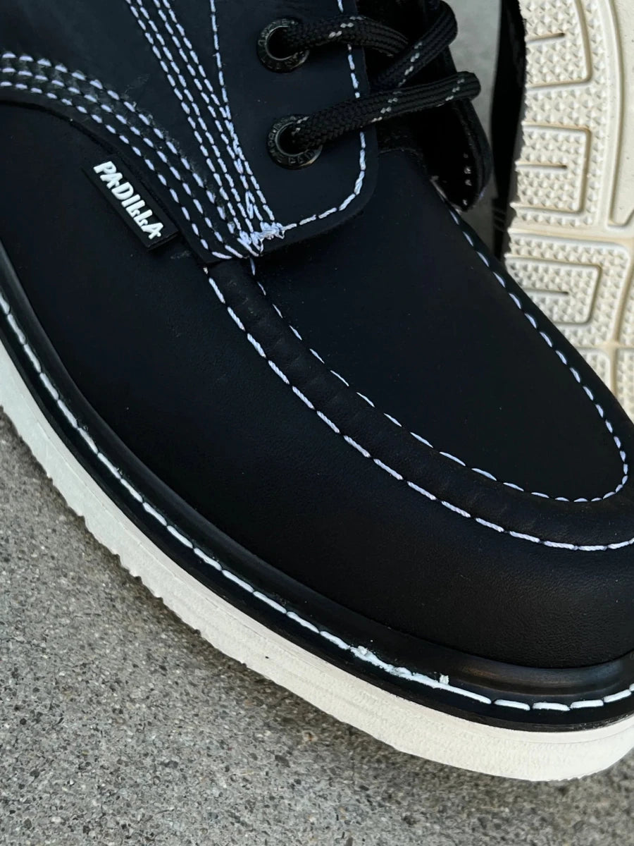 Patron Men’s Lace-Up Work Boots, Leather with Wedge Sole, Moc Toe - Black - OriginalWestern.com