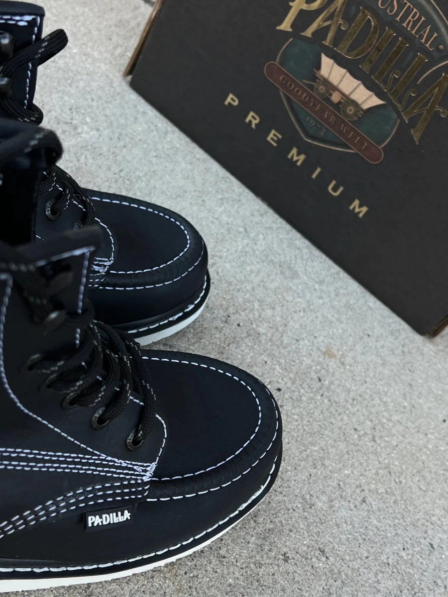 Patron Men’s Lace-Up Work Boots, Leather with Wedge Sole, Moc Toe - Black - OriginalWestern.com