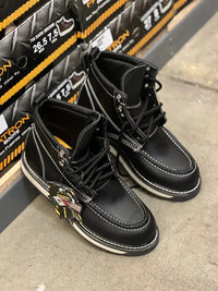 Patron Men’s Lace-Up Work Boots, Leather with Wedge Sole, Moc Toe - Black - OriginalWestern.com