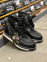 Patron Men’s Lace-Up Work Boots, Leather with Wedge Sole, Moc Toe - Black - OriginalWestern.com