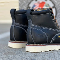Patron Men’s Lace-Up Work Boots, Leather with Wedge Sole, Moc Toe - Black - OriginalWestern.com