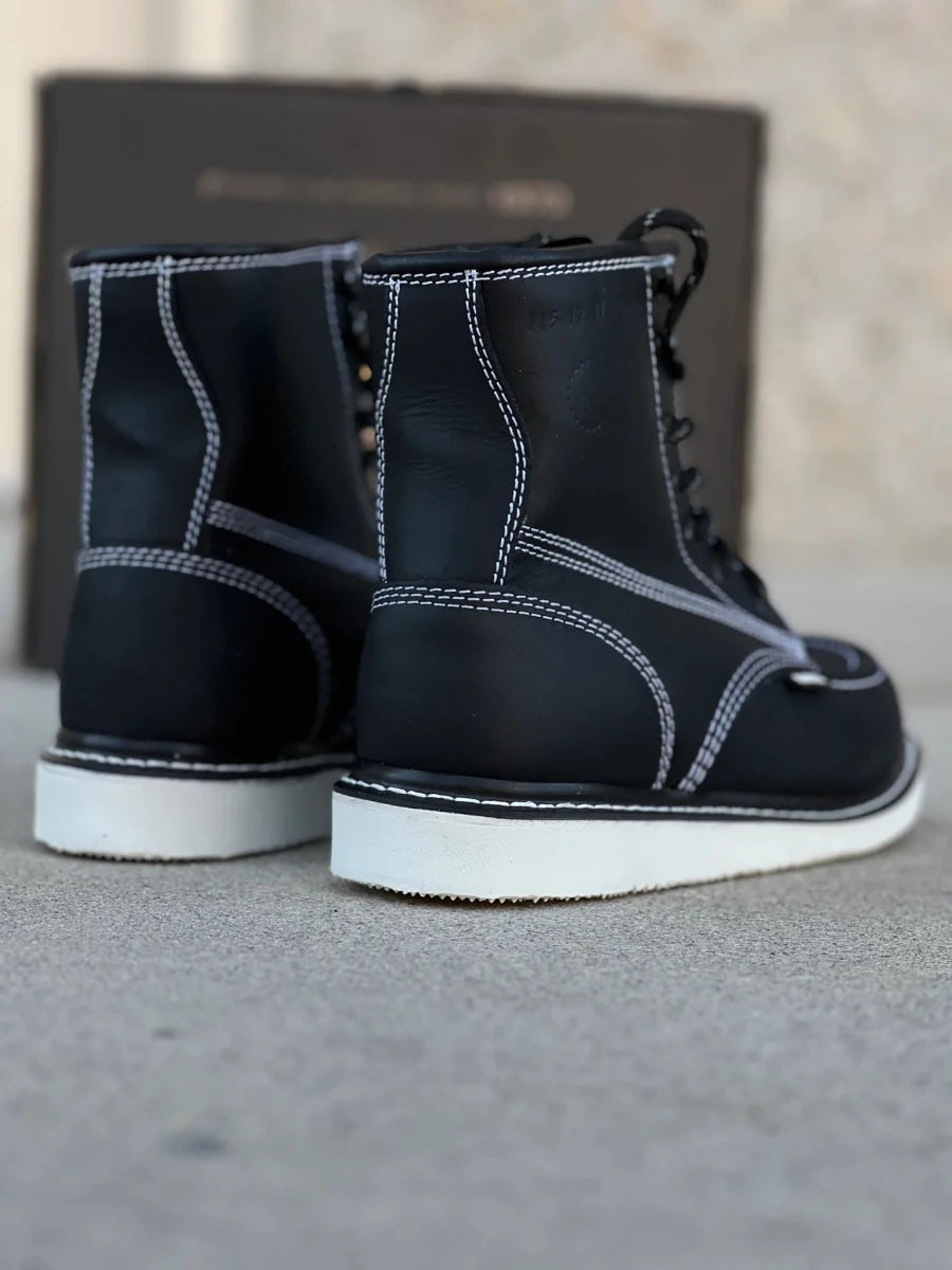 Patron Men’s Lace-Up Work Boots, Leather with Wedge Sole, Moc Toe - Black - OriginalWestern.com