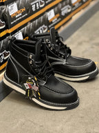 Patron Men’s Lace-Up Work Boots, Leather with Wedge Sole, Moc Toe - Black - OriginalWestern.com