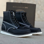 Patron Men’s Lace-Up Work Boots, Leather with Wedge Sole, Moc Toe - Black - OriginalWestern.com