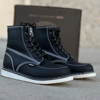 Patron Men’s Lace-Up Work Boots, Leather with Wedge Sole, Moc Toe - Black - OriginalWestern.com