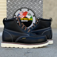 Patron Men’s Lace-Up Work Boots, Leather with Wedge Sole, Moc Toe - Black - OriginalWestern.com