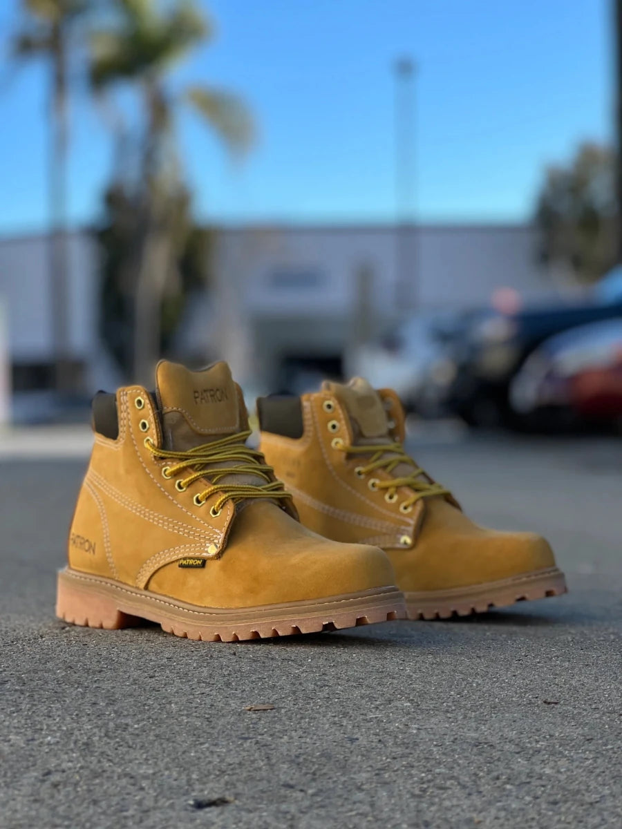 Patron Men’s Lace-Up Work Boots, Nubuck with Lug Sole, Round Toe - Wheat Tan - OriginalWestern.com