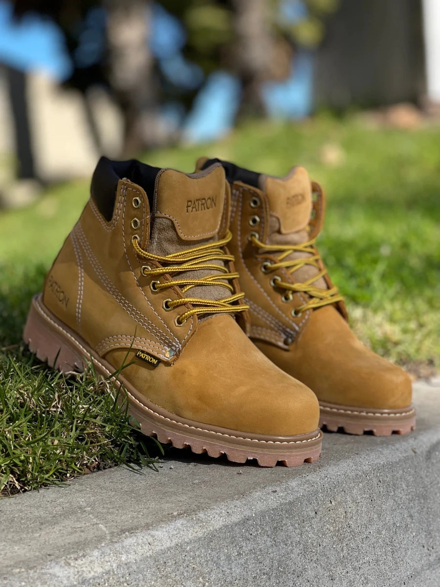 Patron Men’s Lace-Up Work Boots, Nubuck with Lug Sole, Round Toe - Wheat Tan - OriginalWestern.com