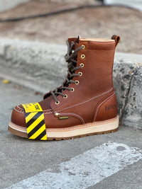 Patron Men’s Lace-Up Work Boots, Oiled Leather with Steel Toe and Wedge Sole, Moc Steel Toe - Light Brown - OriginalWestern.com