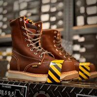 Patron Men’s Lace-Up Work Boots, Oiled Leather with Steel Toe and Wedge Sole, Moc Steel Toe - Light Brown - OriginalWestern.com