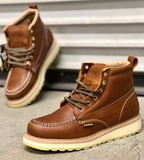 Patron Men’s Lace-Up Work Boots, Pebbled Leather with Cream Wedge Sole, Moc Toe - Light Brown - OriginalWestern.com