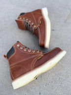 Patron Men’s Lace-Up Work Boots, Pebbled Leather with Cream Wedge Sole, Moc Toe - Light Brown - OriginalWestern.com