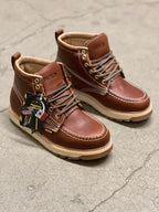 Patron Men’s Lace-Up Work Boots, Pebbled Leather with Tan Wedge Sole, Moc Toe - Light Brown - OriginalWestern.com