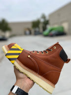 Patron Men’s Lace-Up Work Boots, Pebbled Leather with Wedge Sole, Moc Steel Toe - Light Brown - OriginalWestern.com