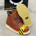 Patron Men’s Lace-Up Work Boots, Pebbled Leather with Wedge Sole, Moc Steel Toe - Light Brown - OriginalWestern.com