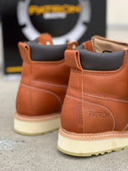 Patron Men’s Lace-Up Work Boots, Pebbled Leather with Wedge Sole, Moc Steel Toe - Light Brown - OriginalWestern.com
