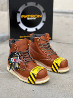 Patron Men’s Lace-Up Work Boots, Pebbled Leather with Wedge Sole, Moc Steel Toe - Light Brown - OriginalWestern.com