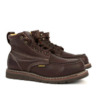 Patron Men’s Lace-Up Work Boots, Pebbled Leather with Wedge Sole, Moc Toe - Dark Brown - OriginalWestern.com