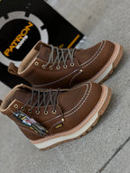 Patron Men’s Lace-Up Work Boots, Pebbled Leather with Wedge Sole, Moc Toe - Dark Brown - OriginalWestern.com