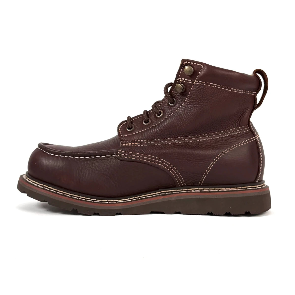 Patron Men’s Lace-Up Work Boots, Pebbled Leather with Wedge Sole, Moc Toe - Dark Brown - OriginalWestern.com