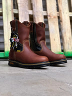 Patron Men’s Pull-On Work Boots, Leather with Black Rubber Sole, Round Toe - Oak Brown - OriginalWestern.com