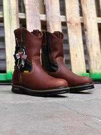 Patron Men’s Pull-On Work Boots, Leather with Black Rubber Sole, Round Toe - Oak Brown - OriginalWestern.com
