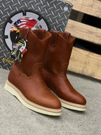 Patron Men’s Pull-On Work Boots, Leather with Cream Wedge Sole, Round Toe - Amber - OriginalWestern.com