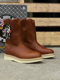 Patron Men’s Pull-On Work Boots, Leather with Cream Wedge Sole, Round Toe - Amber - OriginalWestern.com