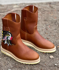 Patron Men’s Pull-On Work Boots, Leather with Cream Wedge Sole, Round Toe - Tan - OriginalWestern.com