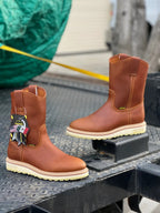 Patron Men’s Pull-On Work Boots, Leather with Cream Wedge Sole, Round Toe - Tan - OriginalWestern.com