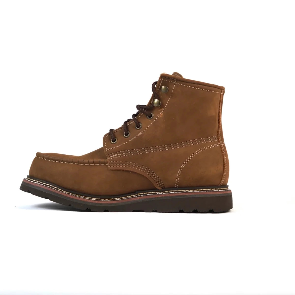 Patron Men’s Waterproof Lace-Up Work Boots, Crazy Horse Leather with Wedge Sole, Moc Toe - Brown - OriginalWestern.com