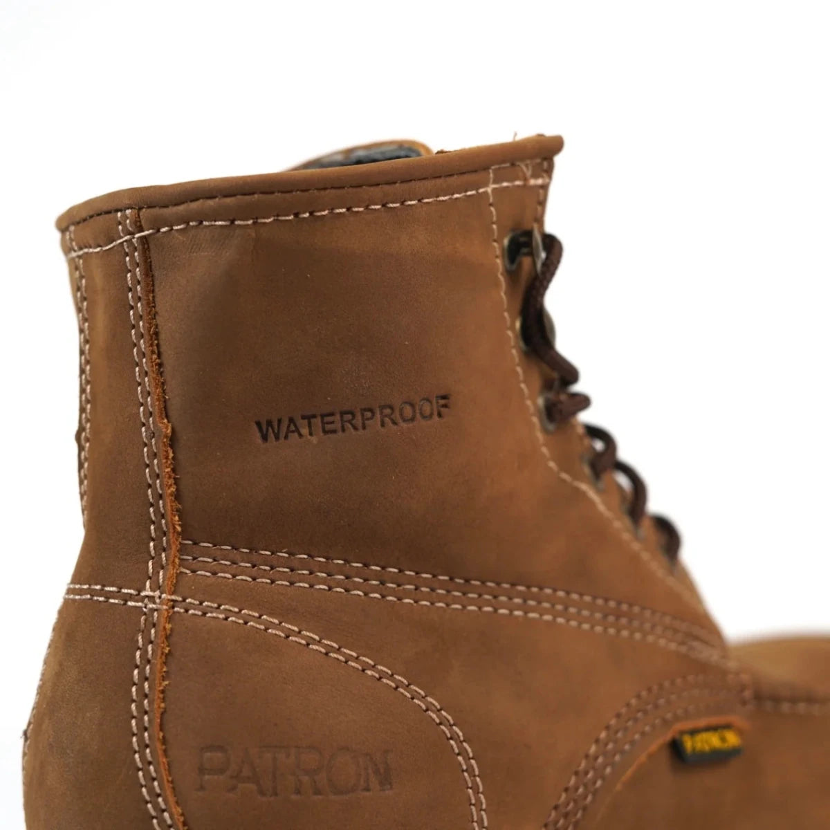 Patron Men’s Waterproof Lace-Up Work Boots, Crazy Horse Leather with Wedge Sole, Moc Toe - Brown - OriginalWestern.com
