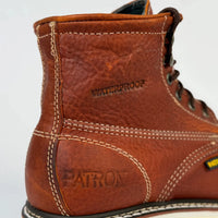 Patron Men’s Waterproof Lace-Up Work Boots, Pebbled Leather with Wedge Sole, Moc Toe - Light Brown - OriginalWestern.com