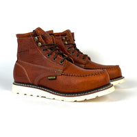Patron Men’s Waterproof Lace-Up Work Boots, Pebbled Leather with Wedge Sole, Moc Toe - Light Brown - OriginalWestern.com