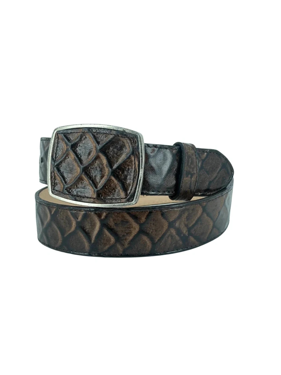 Pirarucu Monster Fish Print Western Belt with Removable Buckle - Brown - OriginalWestern.com