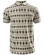 Lamasini - Men’s Beige Polo with Southwestern Geometric Print  28222
