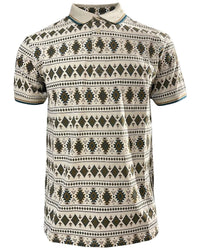Lamasini - Men’s Beige Polo with Southwestern Geometric Print  28222