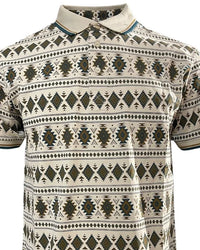 Lamasini - Men’s Beige Polo with Southwestern Geometric Print  28222