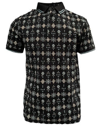Lamasini - Men’s Black Polo with Southwestern-Inspired Geometric Print  28221