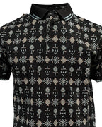 Lamasini - Men’s Black Polo with Southwestern-Inspired Geometric Print  28221