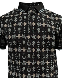 Lamasini - Men’s Black Polo with Southwestern-Inspired Geometric Print  28221