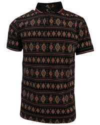 Lamasini - Men’s Black Polo with Western-Inspired Geometric Print 28222