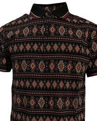 Lamasini - Men’s Black Polo with Western-Inspired Geometric Print 28222