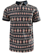 Lamasini - Men’s Navy Polo with Southwestern Geometric Print 28222