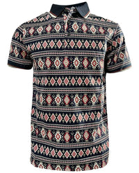 Lamasini - Men’s Navy Polo with Southwestern Geometric Print 28222