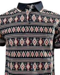 Lamasini - Men’s Navy Polo with Southwestern Geometric Print 28222