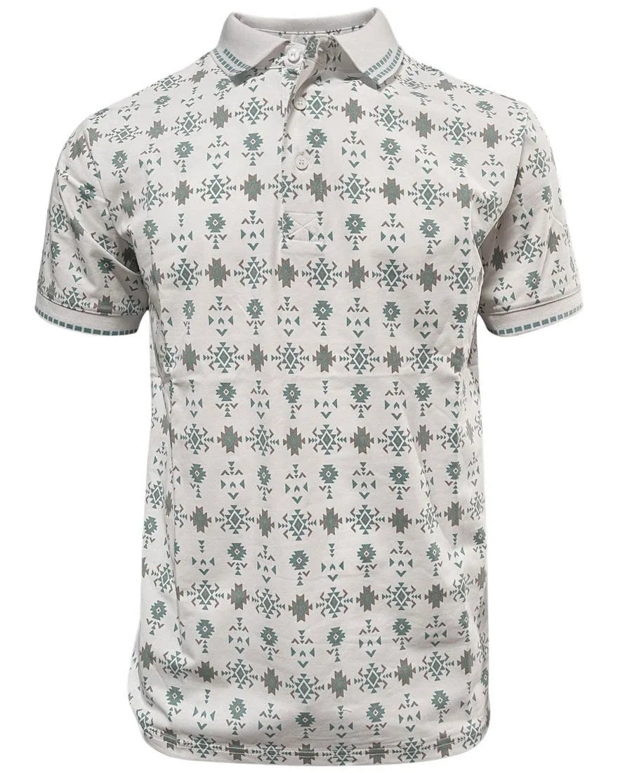 Lamasini - Men’s White Polo with Subtle Geometric Print  28221
